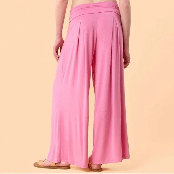 New Blogilates Women's Homebody Foldover Wide Leg Pants Pink Large (8-10) - Picture 3 of 8